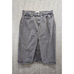 Abercrombie & Fitch High Rise Denim Midi Skirt Chic Boho Black Denim 33/16